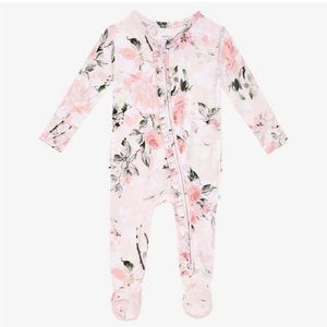 Posh Peanut Vintage Pink Rose Footie Ruffled Zippered One Piece, 0-3 month. NWT